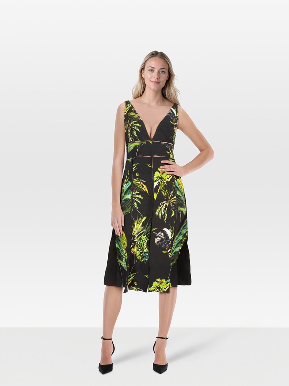 Proenza Schouler Black & Green Floral Dress N257-1